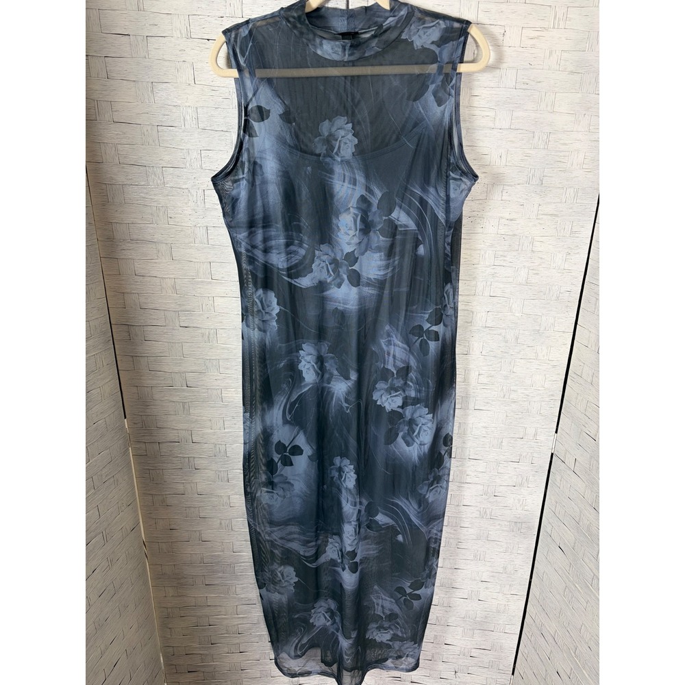 Torrid Women's Dress Maxi Blue Floral Mesh Lined Dark Romantic Vamp Plus Size